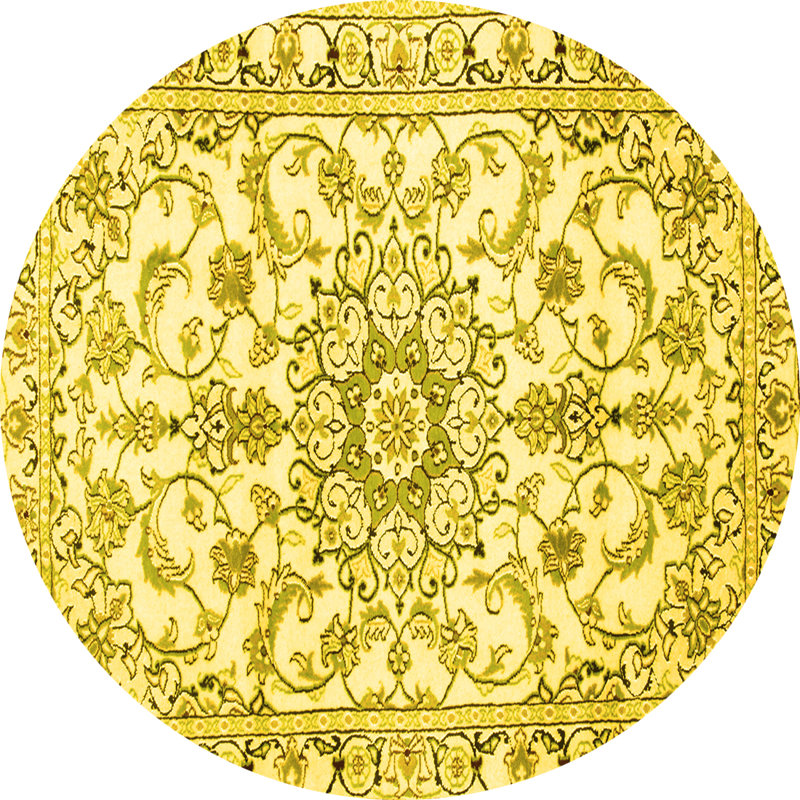 Tapis traditionnels jaunes 1177 lavables à la machine, Rond 3 pi