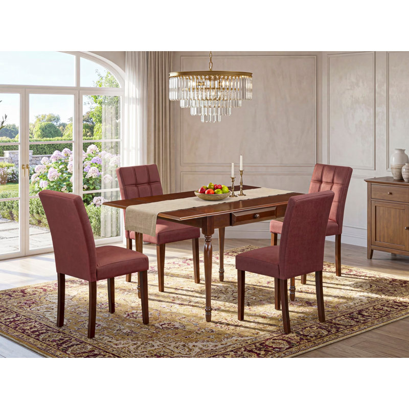 Ensemble de salle à manger rectangulaire L 54 po x l 36 po Cintia, Acajou, Bourgogne, 5 Pieces: 1 Table,4 Chair