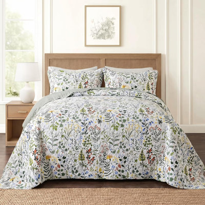 SCHNAUZER HOME 100% Cotton Quilts for Queen Bed Garden Style Bedspreads Soft Bed Summer Lightweight Bedspread Comforter Modern Style Pattern Coverlet for All Season 3 Pieces (1 Quilt, 2 Pillow Shams) | 100% Cotton, 3 Pieces, Bedspreads, All Season