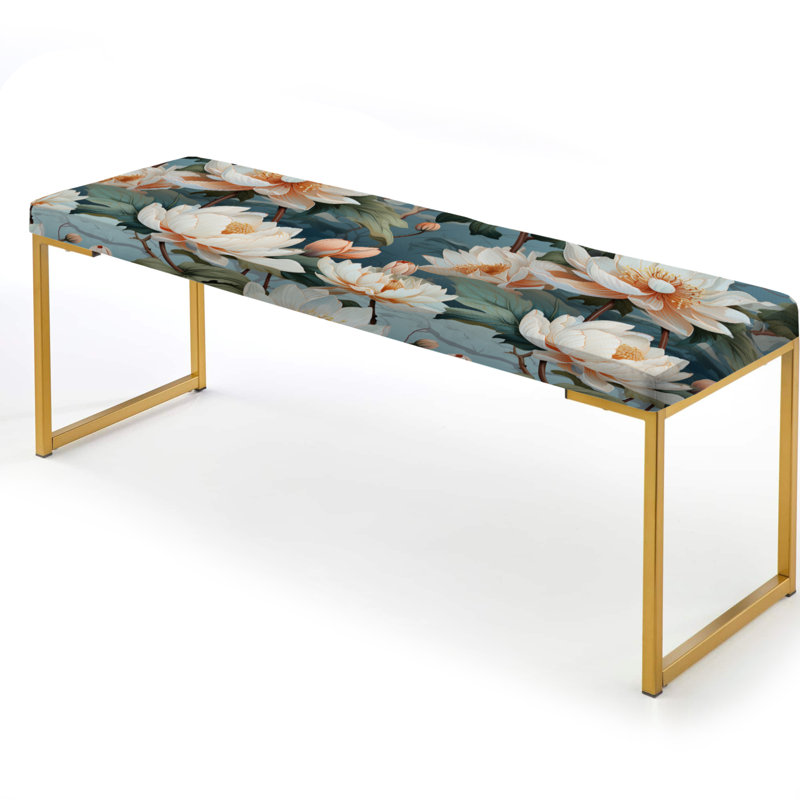 Banc floral rembourré or, Lotus Blossom Tranquility