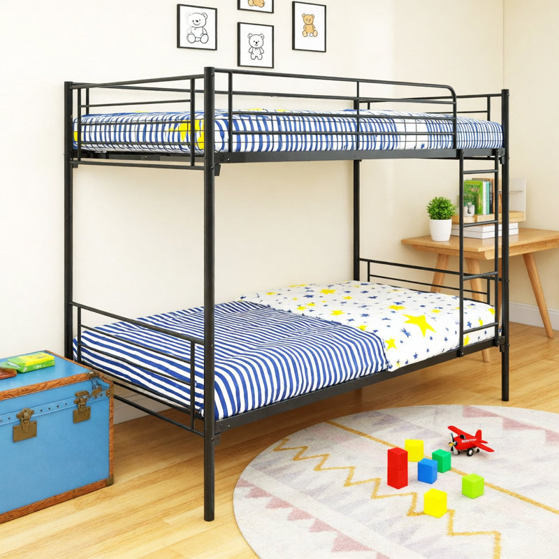 Twin Over Twin Bunk Bed, Metal Frame With Ladder