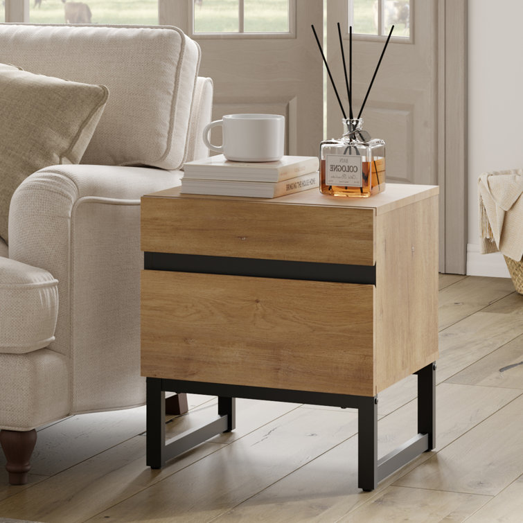 Aadam Modern End Table With 2 Drawers