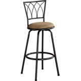 Bourbonnais Bar Stool, Swivel, Bar Height, Metal, Fabric, Brown, Beige, Contemporary, Modern
