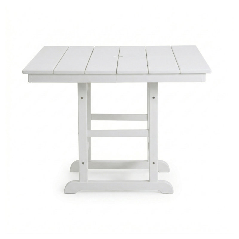 White HDPE Folding Square Patio Table, 37.8 in. L x 37.8 in. W x 29.52 in. H, All-Weather Outdoor Dining Table