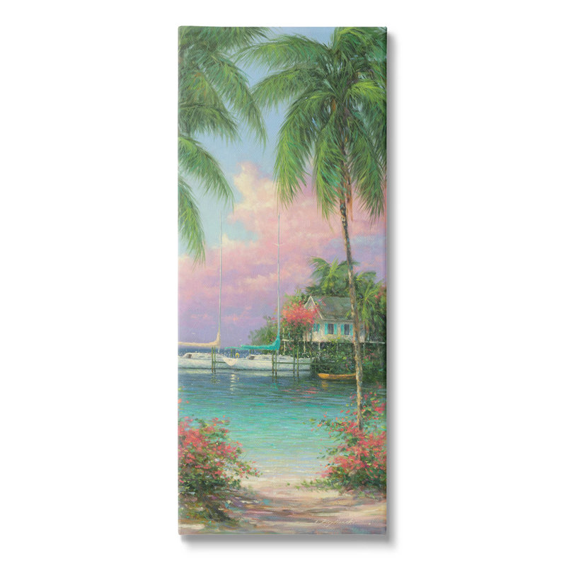 "Tropical Beach Palms Docked Bateaux", art mural par Martin Figlinski, H 24 po x l 10 po x P 1,5 po
