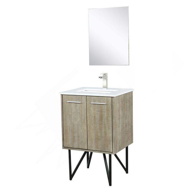 Meuble-lavabo, comptoir en quartz, ensemble de robinet Miroir, Chrome chrome, 24.05"