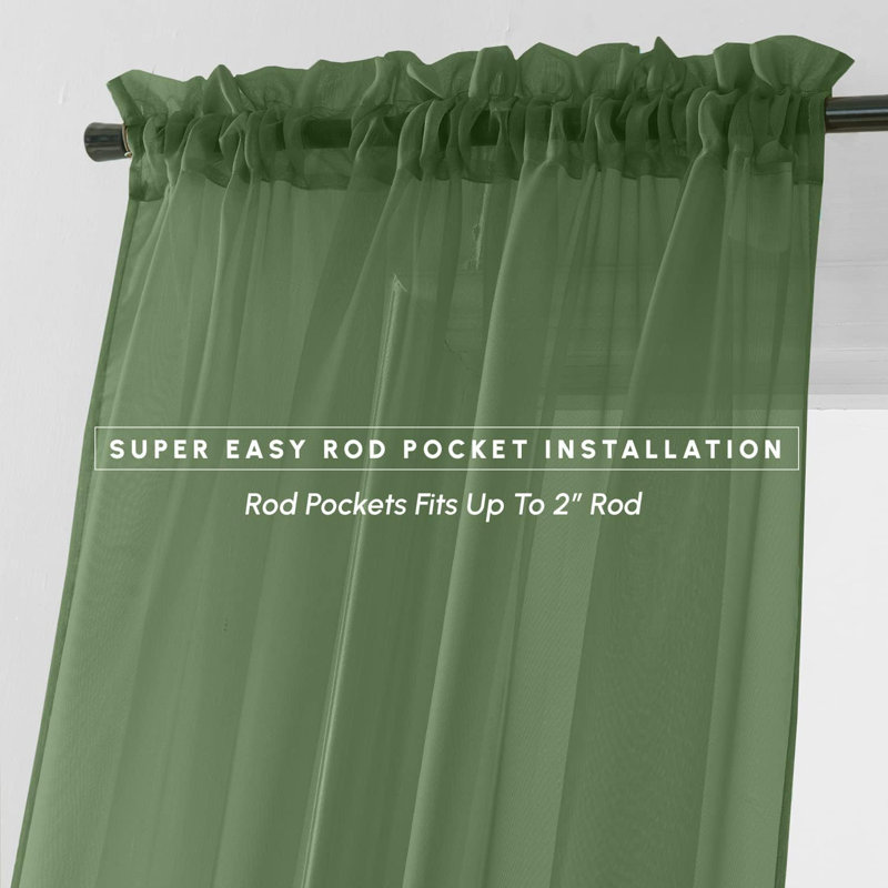 Yaelle Semi Sheer Curtain Pair, 60" W x 84" L, Hunter Green