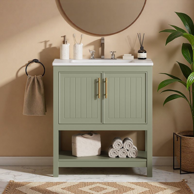 Meuble-lavabo de 30 pouces avec lavabo en céramique, Vert