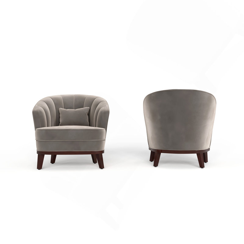 Fauteuil d'appoint rembourré en tonneau, gris, Gris