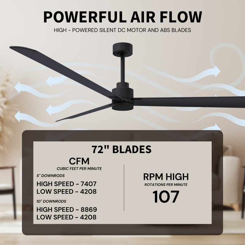 Alessandra Outdoor Downrod Ceiling Fan, Matte Black, Matte Black