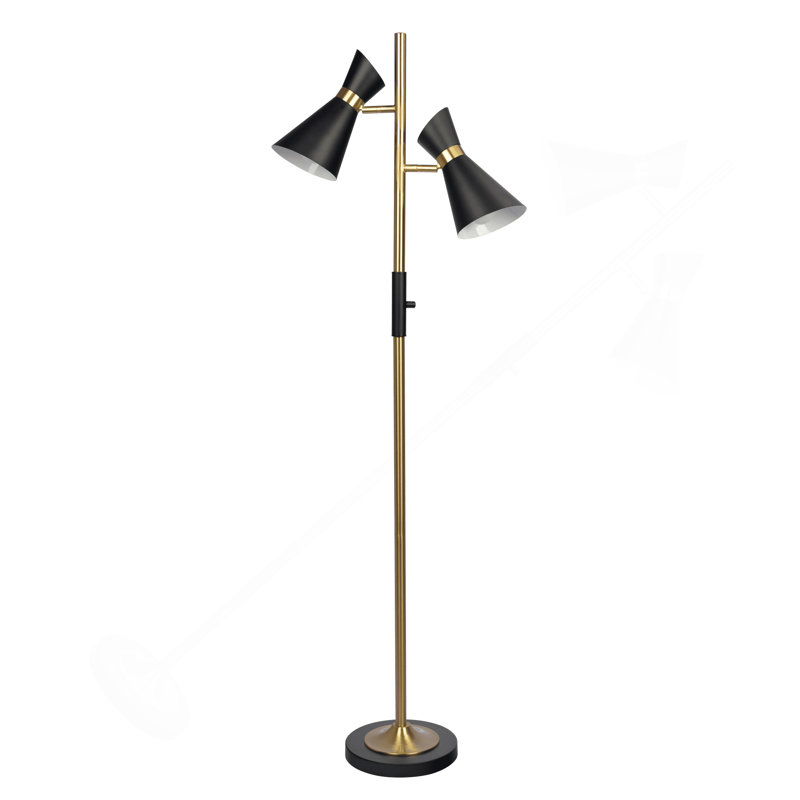 Axis Brassed Gold Floor Lamp With 4-Way Switch Double Spots With Metal Base