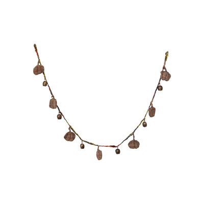 Decorative Hand-Woven Mélange Fabric Pumpkin And Metal Bell Garland