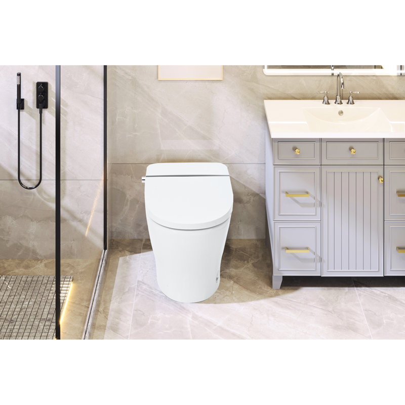 Toilette à siège chauffant avec double chasse - Capteur de pied, nuit, commande à bouton, chasse d'eau puissante