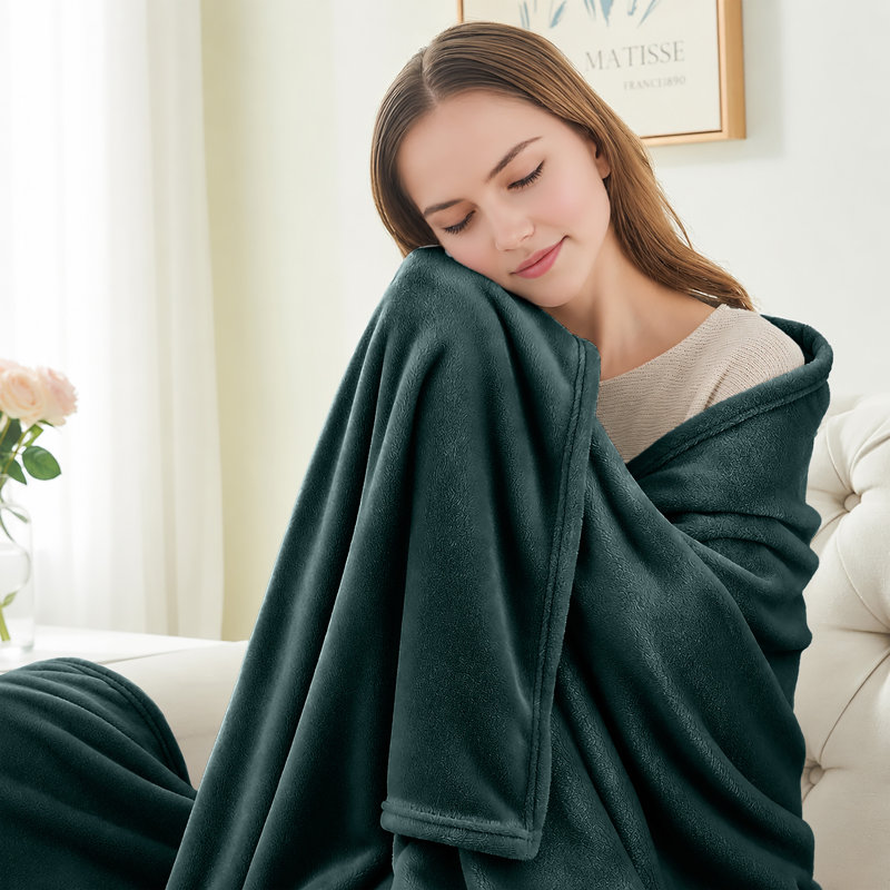 Reversible Mink Faux Plush Fur Fleece Blanket, Queen (90 inc x 90 inc), Emerald