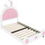 Lit plateforme tapissier simple avec tête de lit charmante en forme de lapin - matériaux blanc / rose