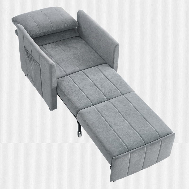 3-in-1 Convertible Accent Chair with Pillow, Adjustable Recline,Chenille Fabric, Gray