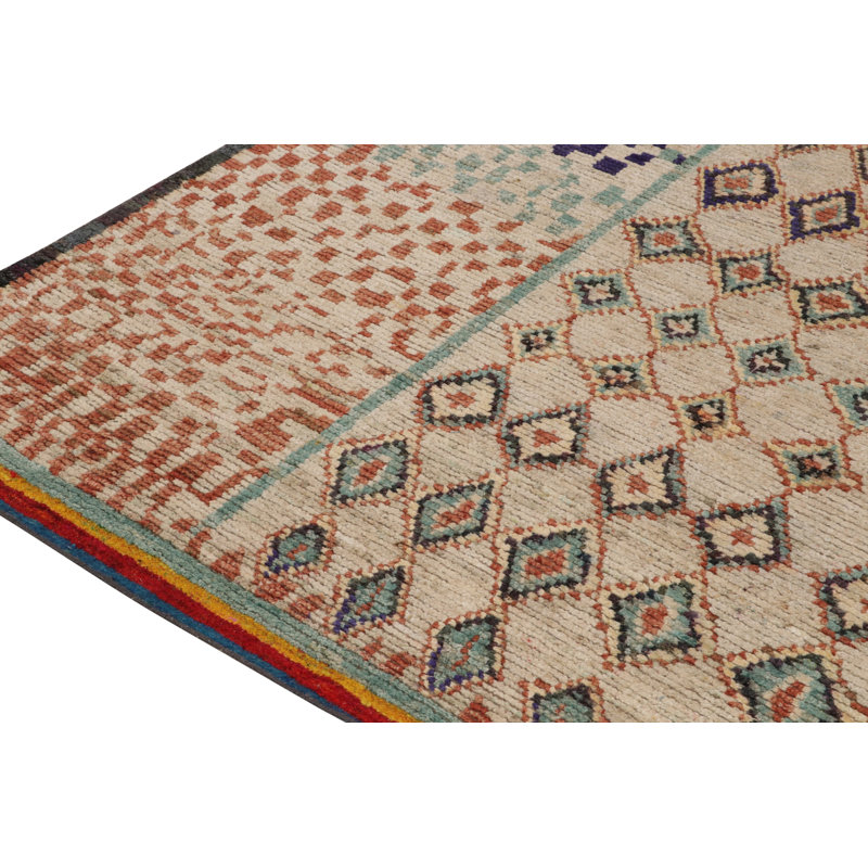 Moroccan Hand Knotted Geometric Area Rug, Rectangle 6' x 9'