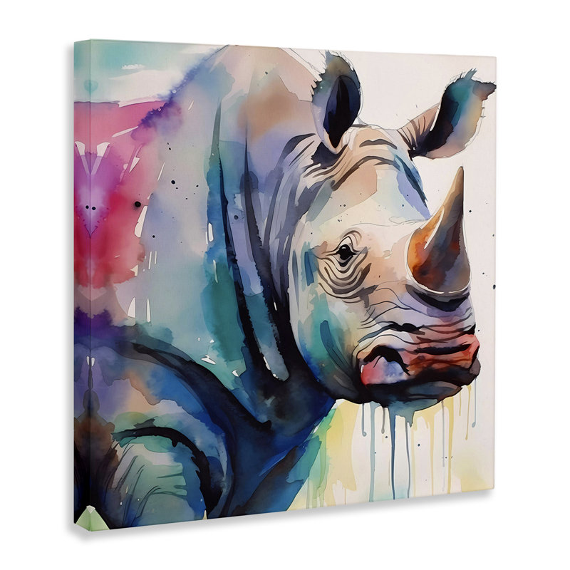 «Paint Drip Rhinoceros Canvas Wall Art» par Walker Noble, H 17 po x l 17 po