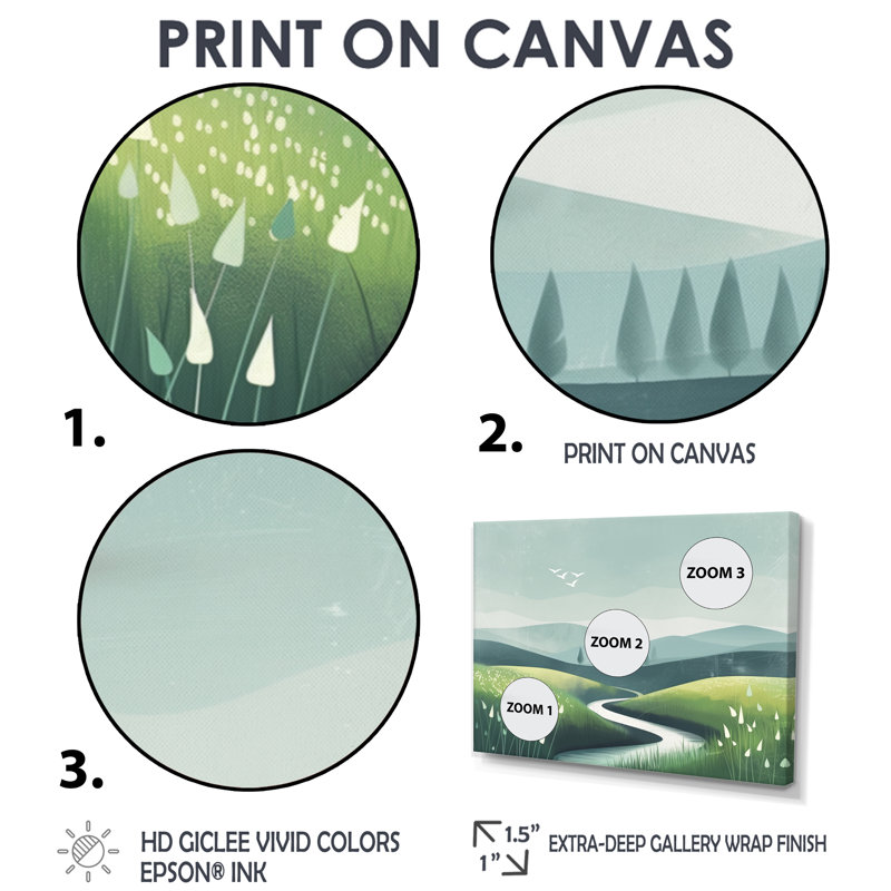Étang vert gris Meadows en Toscane III - ferme, art mural salon, Toile tendue, H 28 po x l 60 po x P 1,5 po