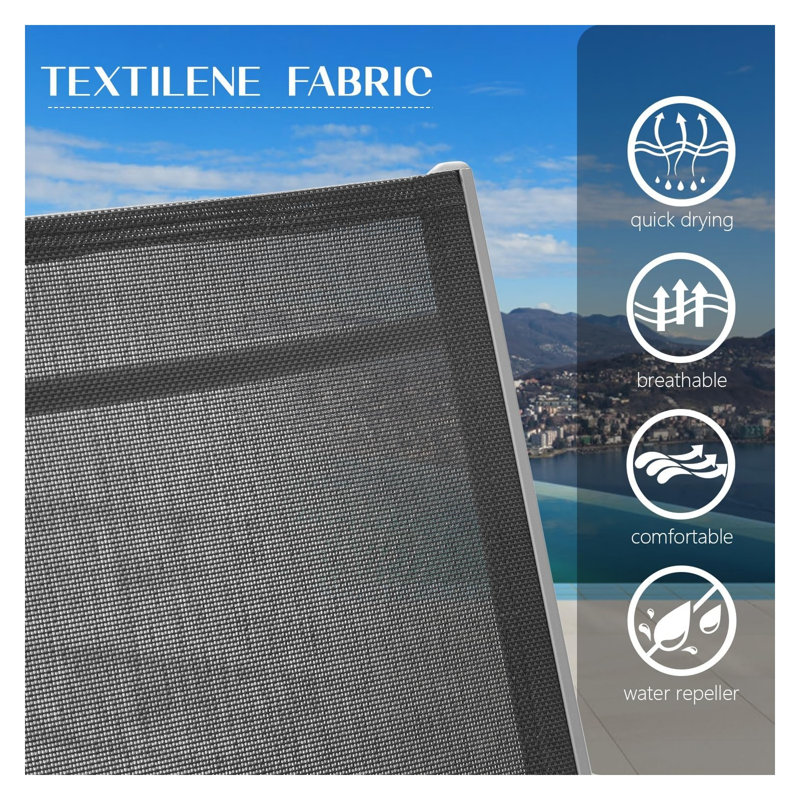 Ensemble de 3 chaises longues d'extérieur réglables avec table d'appoint - Ensemble de meubles de piscine en aluminium résistant aux intempéries en gris foncé