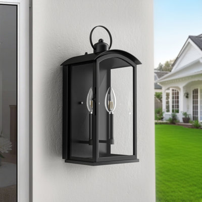 Alletta 19.72'' H 2-Light Iron Wall Lantern with Dusk-to-Dawn Sensor