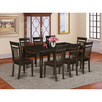 9 Piece Kitchen Table Set Includes a Rectangle Dining Table with Pedestal and 8 Dining Room Chairs, 42x72 Inch, Cappuccino