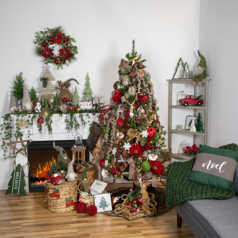 Red Vintage Truck with Tree Christmas Garland on Jute Rope