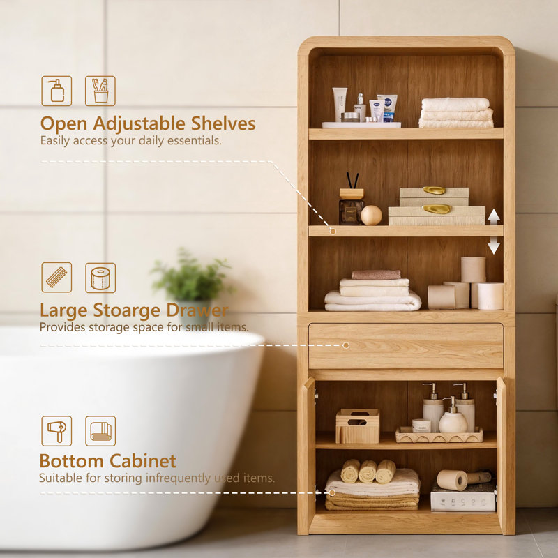 Grande armoire de rangement de 72 po avec portes et tiroirs Apollo Maud, Naturel