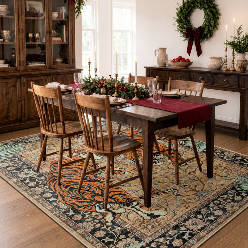 Goldene Vintage Tiger Desert Brown Washable Fall Area Rug - Soft Cashmere Carpet for Living Room, Bedroom, or Office