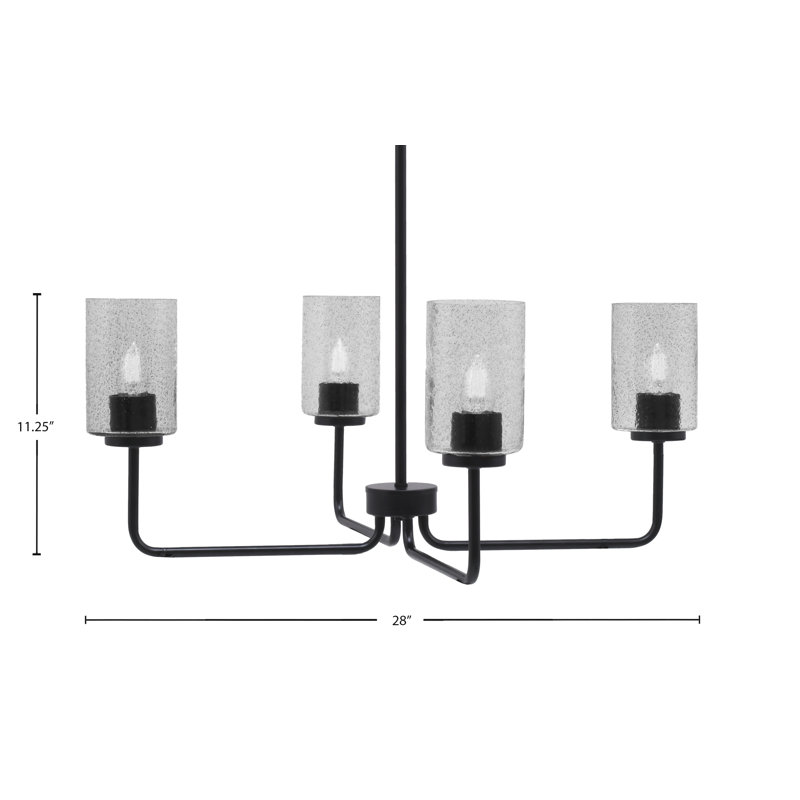Lustre 4 lumières Amarmula, fini noir mat, verre fumé 4 po, Transparent/noir, Noir
