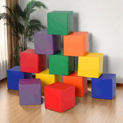 Soft Foam Building Blocks Activity Play Set for Toddlers, 12-Piece Stackable Cube Toy