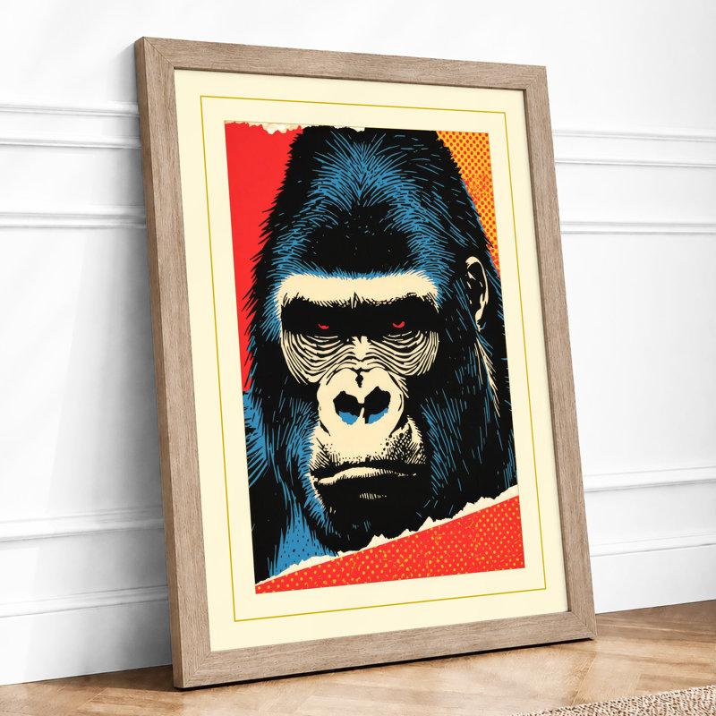 Gorilla in Colour Pop Art - Framed Print, A4 - 29.7 x 21.0 cm, Oak