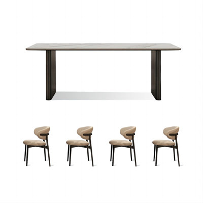 Brockton 4 - Person Black Rectangular Sintered Stone + Aluminium Alloy Dining Table Set