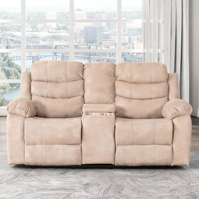 70.9'' Manual Recline Loveseat With Storage Console & Cupholders: Cozy Polyester Upholstery