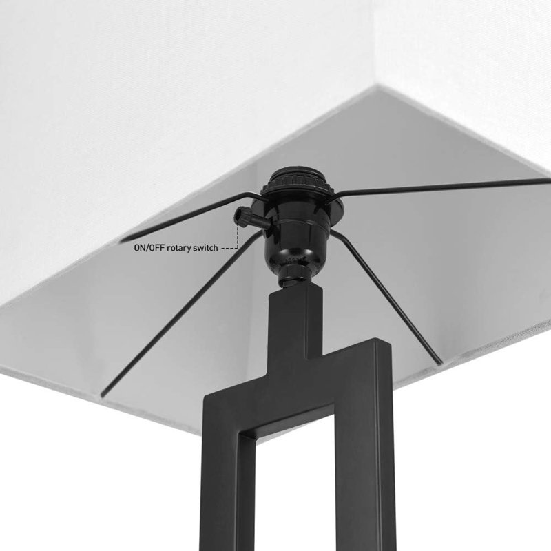 Lampe sur pied, noir mat, abat-jour en lin blanc, interrupteur rotatif à douille marche / arrêt