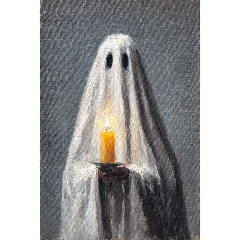 Fantôme tenant une bougie, art mural d'Halloween, H 40 po x l 30 po