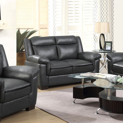 Faux Leather Loveseat With Pillow Top Arms
