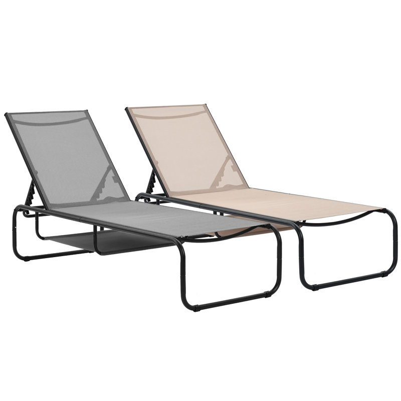 Outdoor 67" Metal Chaise Lounge(Set Of 2), Brown/Gray