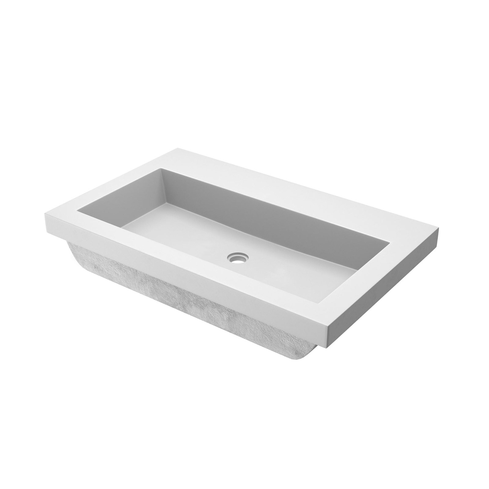 Trough Handmade Rectangular Drop-In Bathroom Sink, Pearl, No Faucet Hole