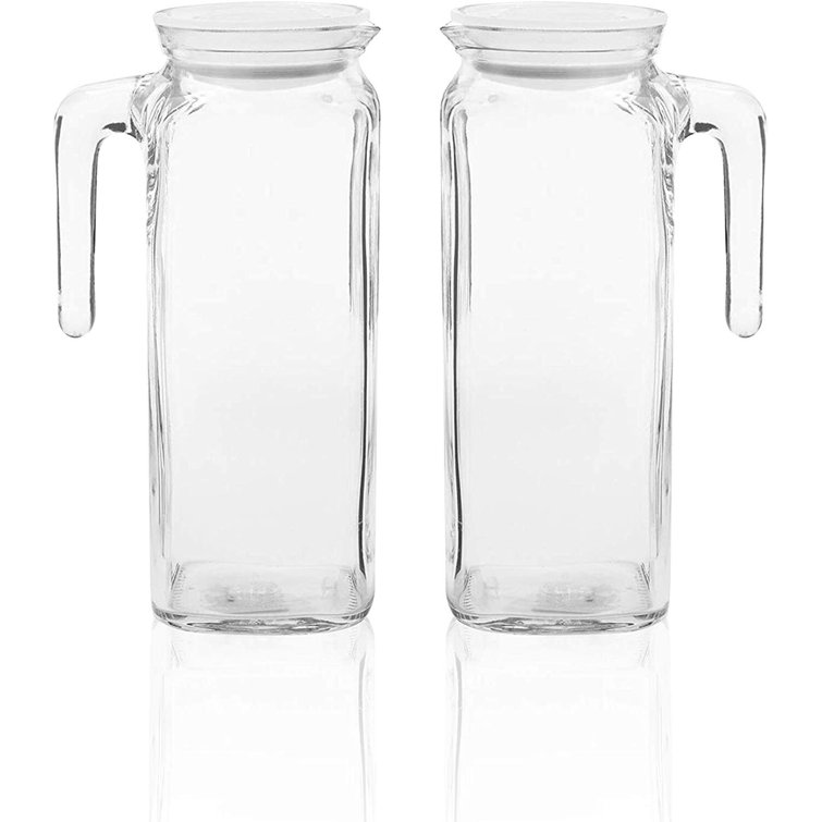 Amici Home Italian Igloo Quadra Glass Pitcher with Lid and Spout | Set of 2  | 34-Ounce | Clear Glass Water Pitcher for Refrigerator | Carafe for Iced