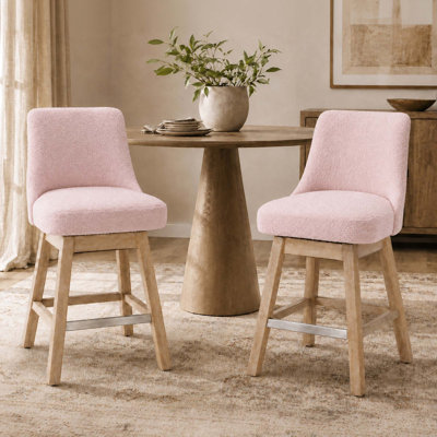 Modern 360° Swivel Bar Stools Set of 2 with Lumbar Support and Solid Wood Legs