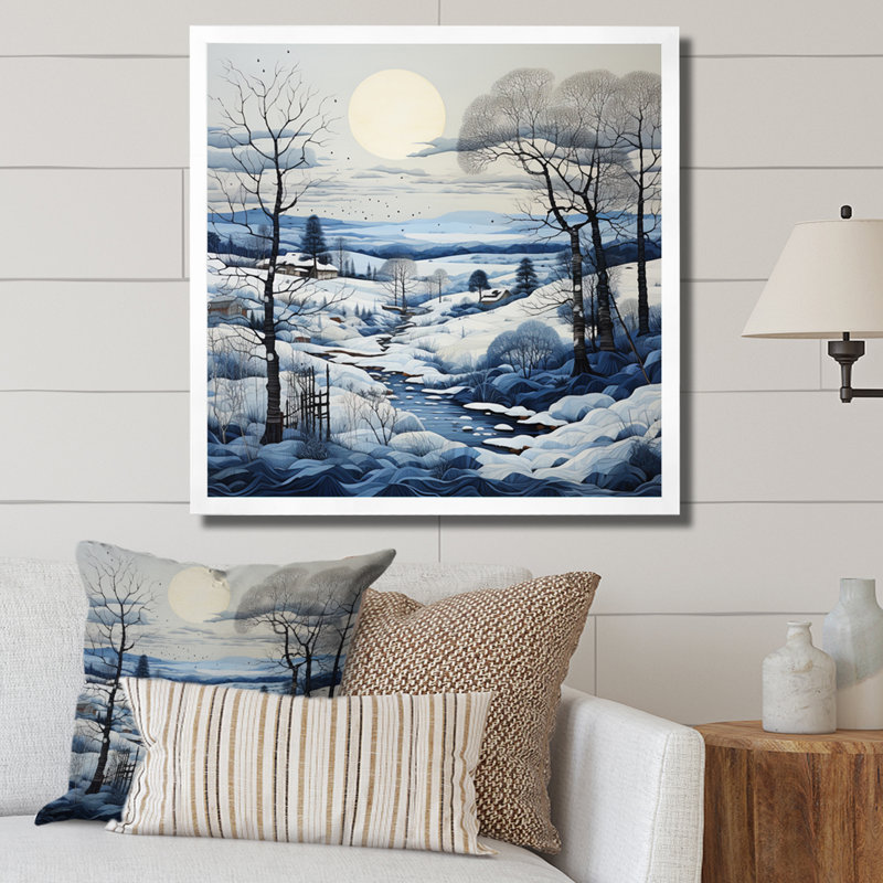 Snow Winters Moon Solitude IV - Landscapes Wall Art Prints, H 24 po x l 24 po x P 1 po, Cadre simple blanc