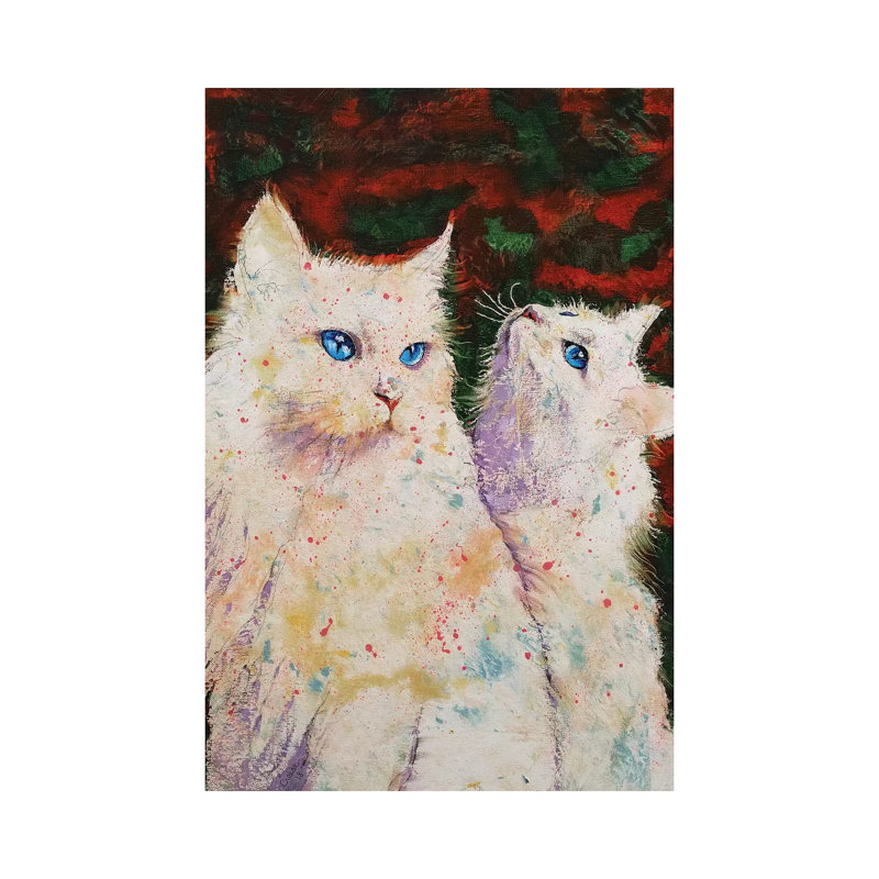 «White Cats» par Michael Creese - peinture sur toile tendue, H 12 po x l 8 po x P 0,75 po