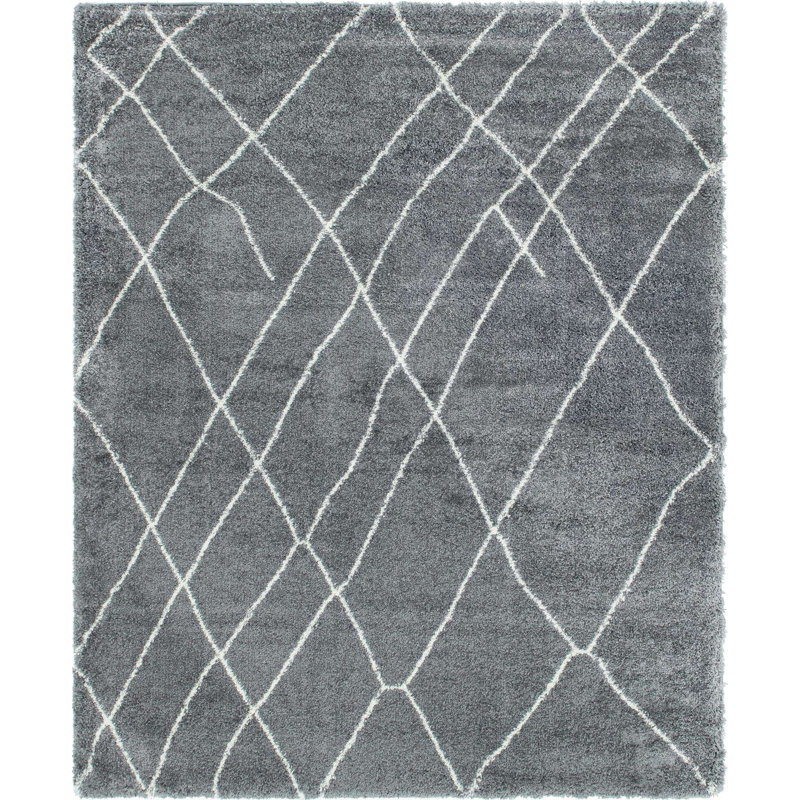 Tapis géométrique gris, Rectangulaire 8 pi x 10 pi