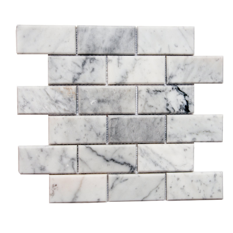 Santorini 2" x 4" Beveled Marble Mosaic Sheet Tile, Gray