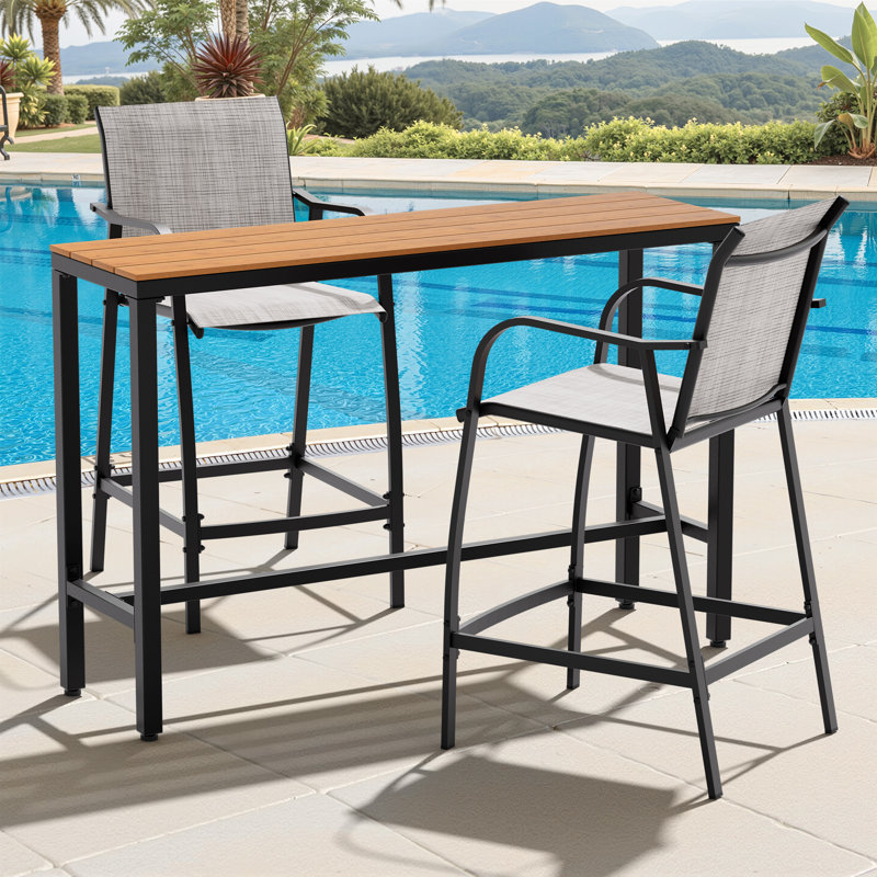 2-Person Patio Outdoor Dining Set (3-Piece Set, Rectangular Table), Brown, Gray