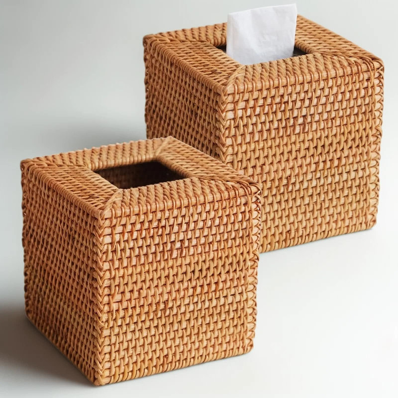 Boîte à mouchoirs carrée en rotin, porte-mouchoirs en osier tressé à la main, décoration bohème naturelle pour salle de bain, chambre, salon ou bureau