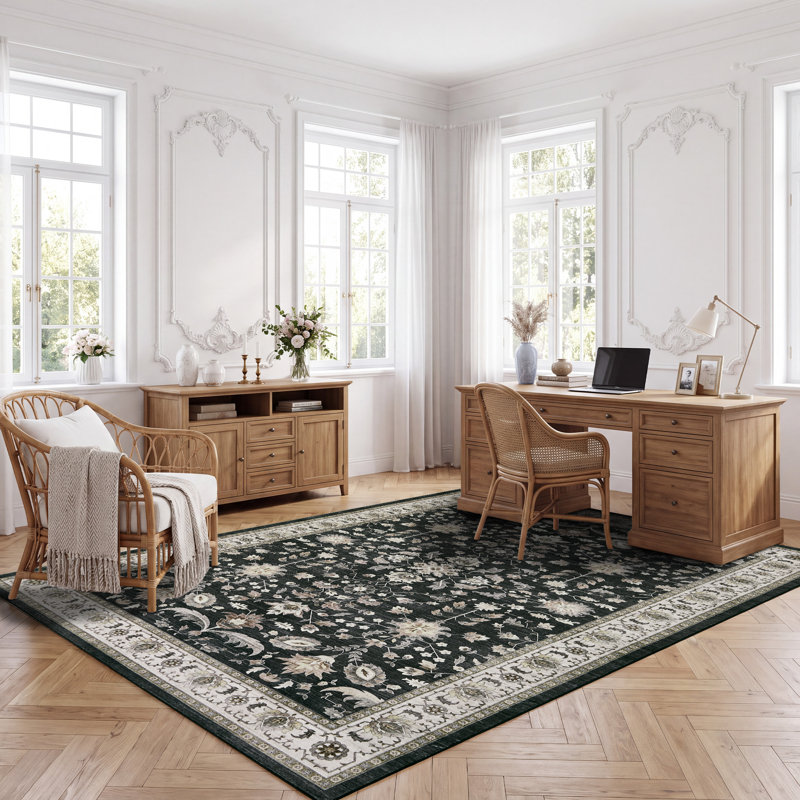 Tapis d'intérieur lavable taupe vintage style bohème vieilli rétro pour salon, Gris foncé, 5 x 7 pi