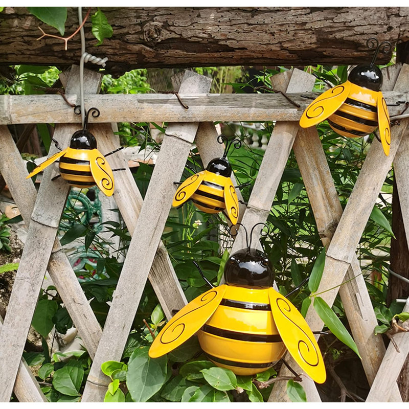 Art mural en métal, décoration murale bourdon en métal 4PCS, sculpture en fer 3D abeille décorations murales pour jardin extérieur