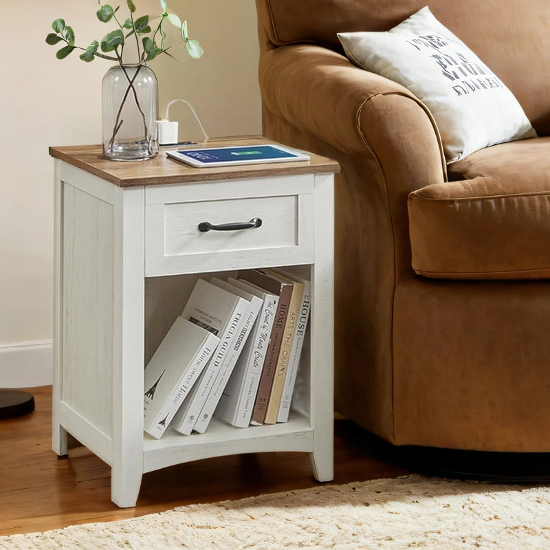 Allenside 18'' W Nightstand with Charging Station, White/ Brown, Individual